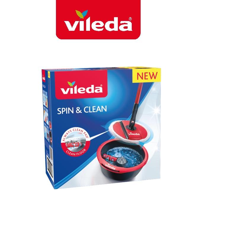 Cây lau nhà VILEDA Spin and Clean đầu lau đĩa tròn, kèm xô giặt xoay 360 độ