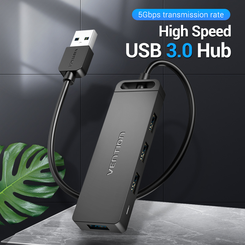 Bộ chia 4 Port HUB USB 3.0 hỗ trợ nguồn Vention CHLBD dài 50cm-Hàng Chính Hãng