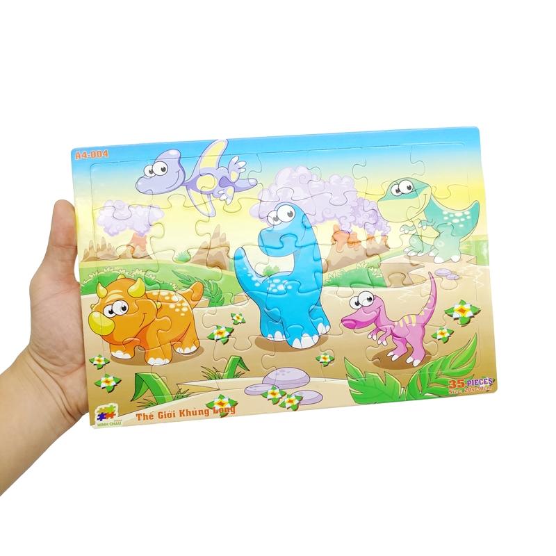 Bộ Xếp Hình Khổ A4 Puzzle Minh Châu 35-04 - Thế Giới Khủng Long (35 Mảnh Ghép)