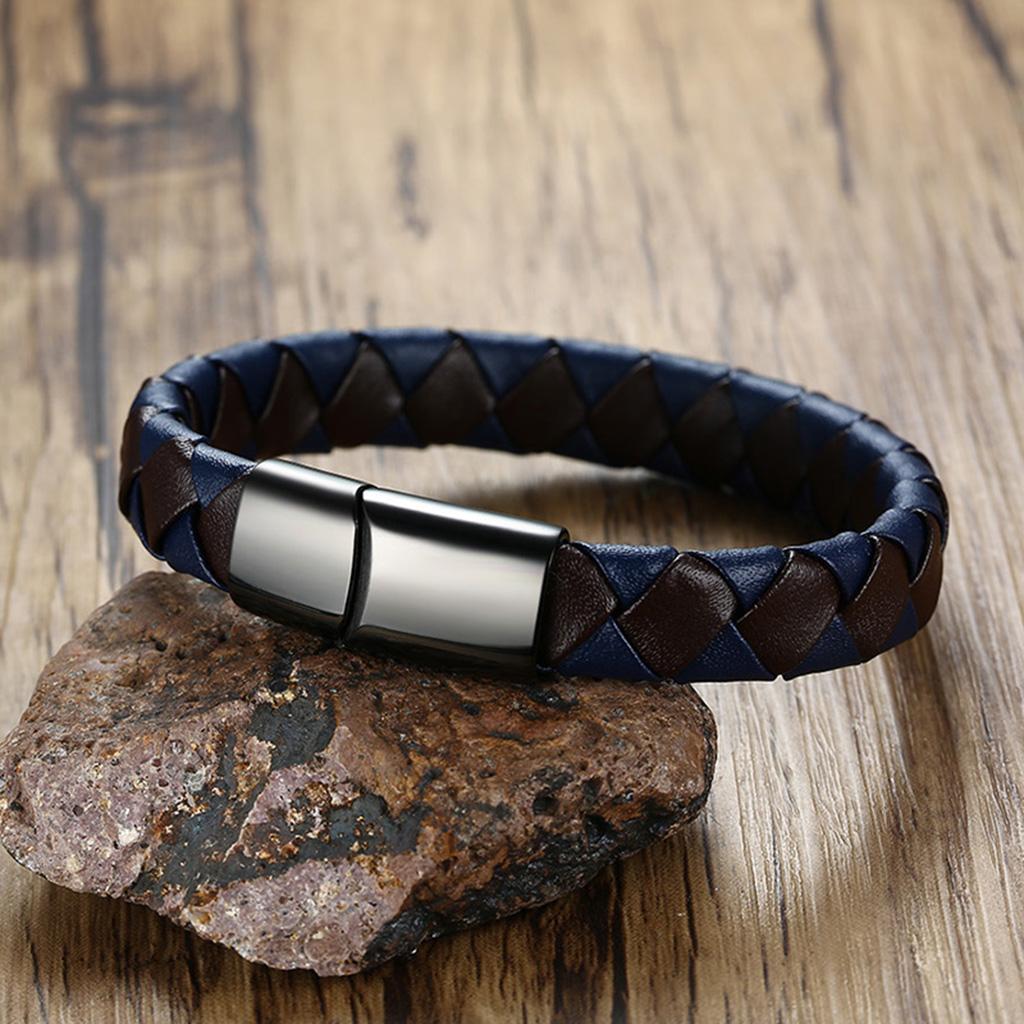 Mens Stainless Steel Bracelet Leather Bracelet Mens Gifts As Described