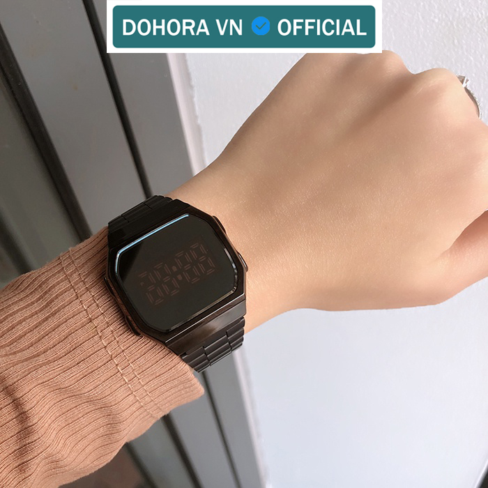 Đồng hồ đeo tay nam, nữ DOHORA VN 91 Tráng gương màn hình LED cảm ứng cao cấp, dây thép sang trọng máy pin chống nước khóa cài tiện lợi cho học sinh cute kính tráng sapphire - Hàng nhập khẩu