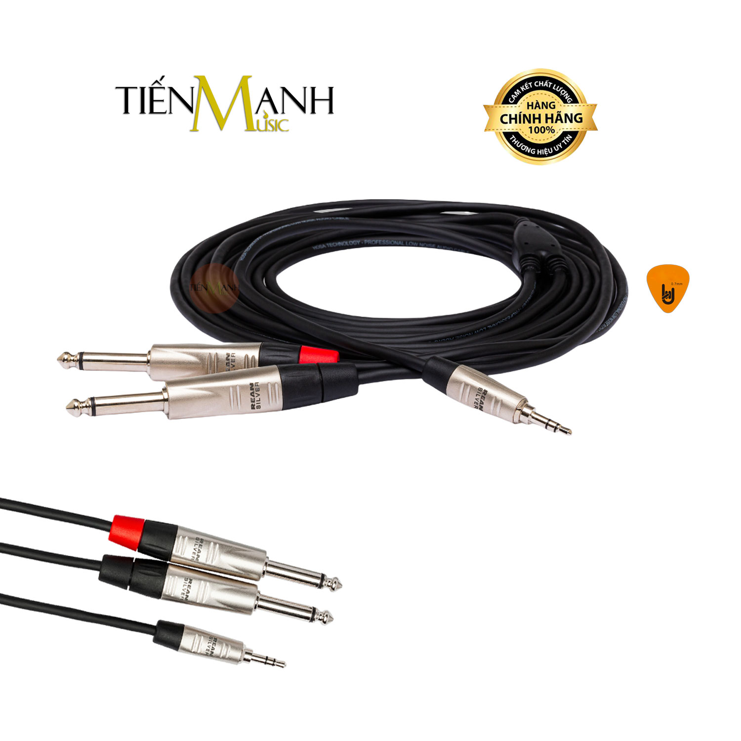 Dây Chia Tín Hiệu Chữ Y Hosa Pro REAN Dài 3m Đầu 3ly Stereo TRS Sang 2 Đầu 6ly Mono TS HMP-010Y Cable 1/4 in Hàng Chính Hãng - Kèm Móng Gẩy DreamMaker