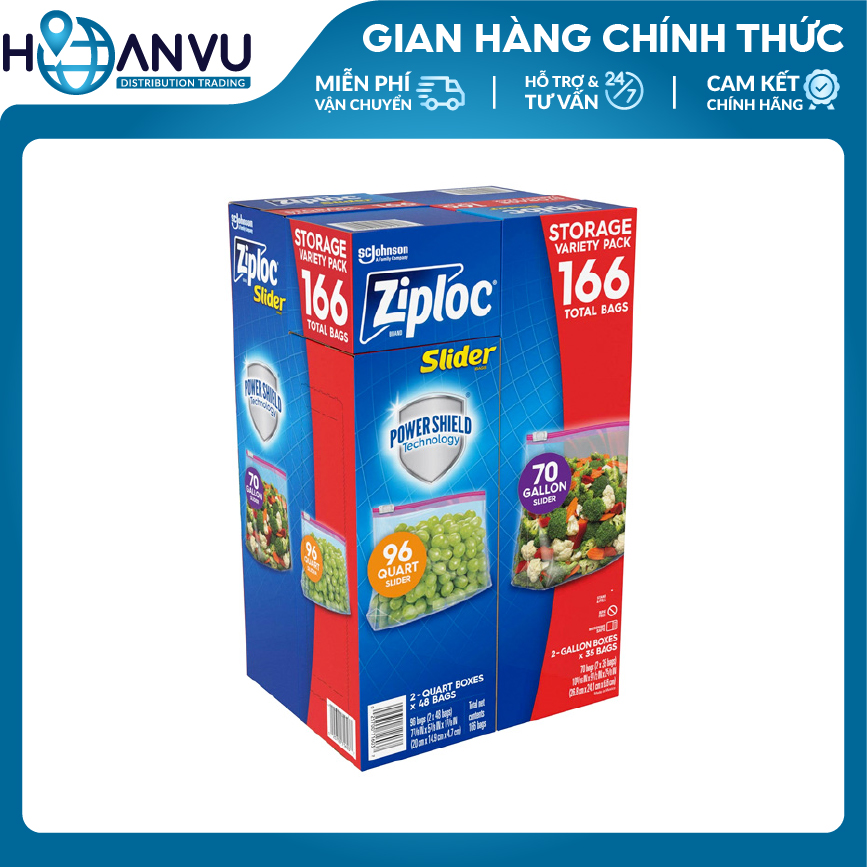 Túi Ziploc Slider 2in1 Storage Bag Variety Pack 166 túi