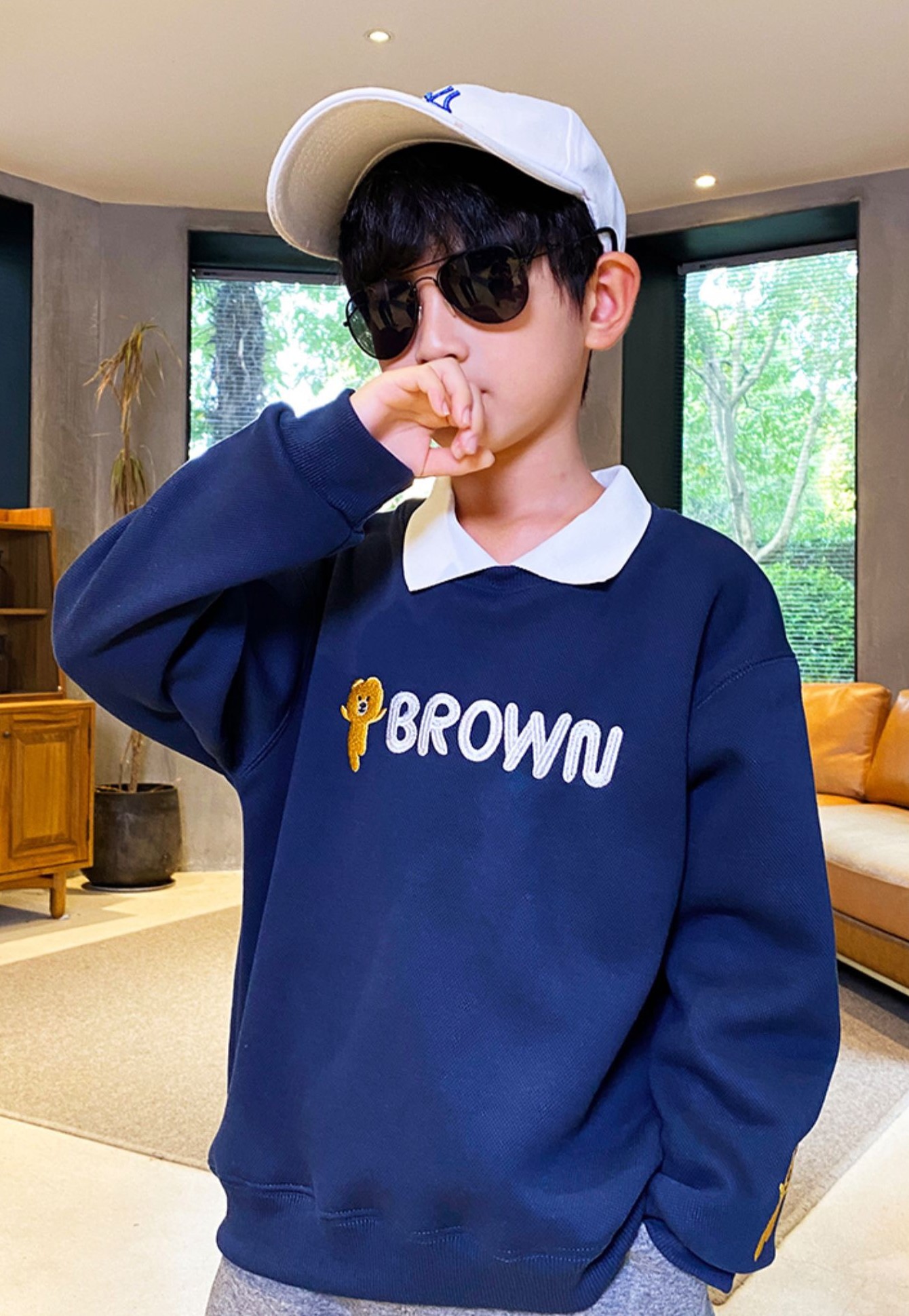 Áo thu đông bé trai, bé gái &quot;BROWN&quot; 14-45kg, Áo nỉ sweater ấm áp cho bé 4-15 tuổi. Vải da cá dày dặn. Hàng may kỹ. G48