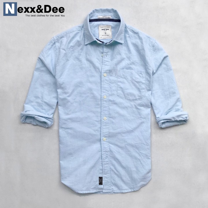 Hình ảnh Áo sơ mi nam tay dài trắng công sở đi tiệc vải oxford denim có túi cao cấp SM02