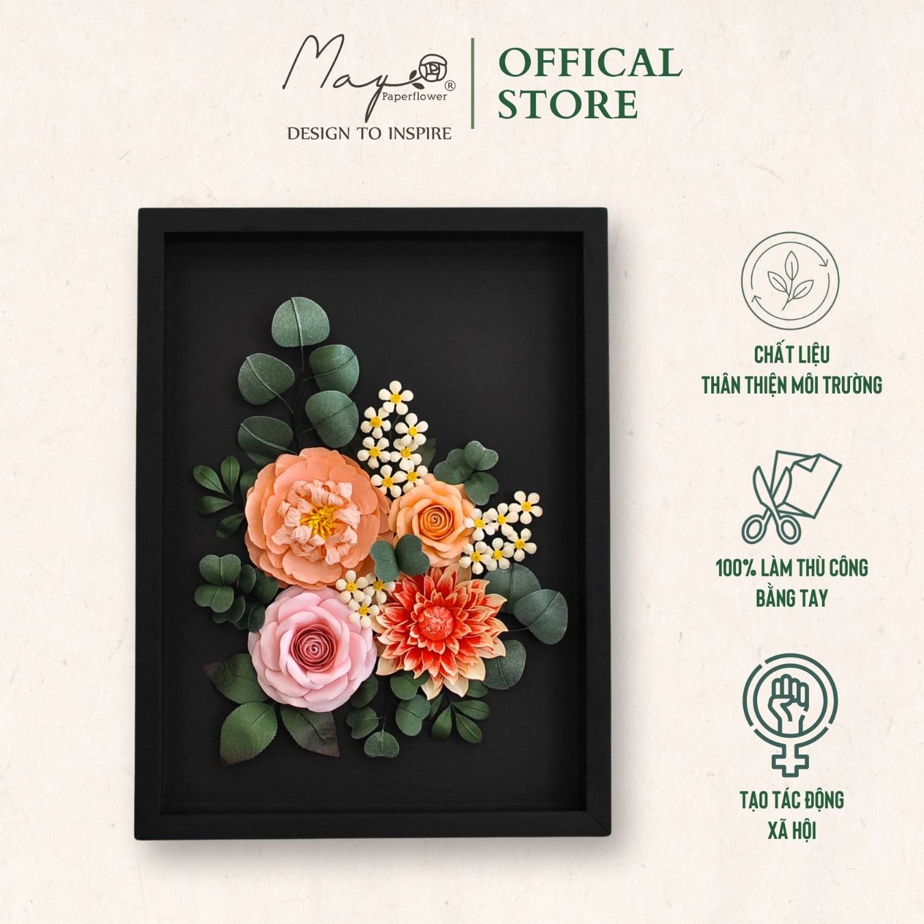 Tranh hoa giấy handmade trang trí cao cấp SNAPSHOT Secret Garden 30x40cm - Maypaperflower Hoa giấy nghệ thuật