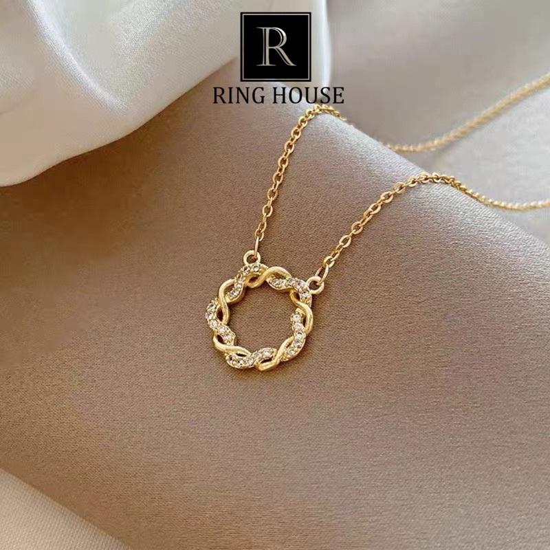 Dây chuyền vòng cổ nữ titan không đen mặt vòng tròn đơn giản đẹp Ring House