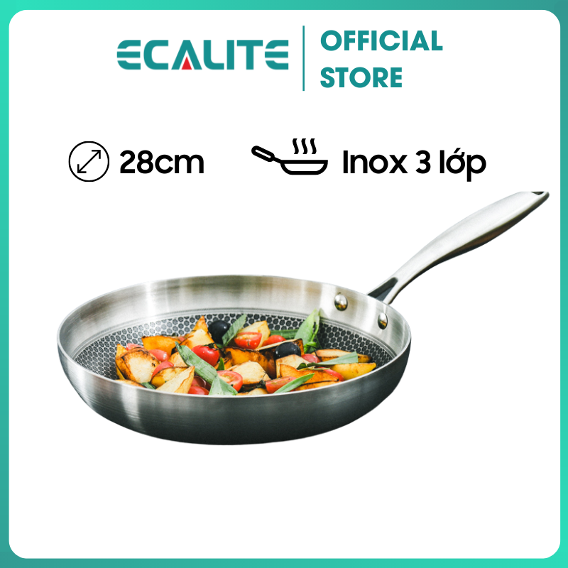 Chảo Chống Dính Inox Ecalite EP-28H (28cm) - Đáy 3 Lớp - Dùng Cho Mọi Loại Bếp - Hàng Chính Hãng