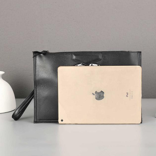 Fashion Clutch Waterproof Face Pattern Pu Leather Bag - Black