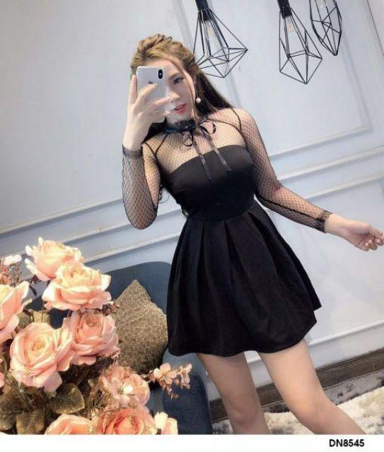 Đầm xòe tay lưới sexy