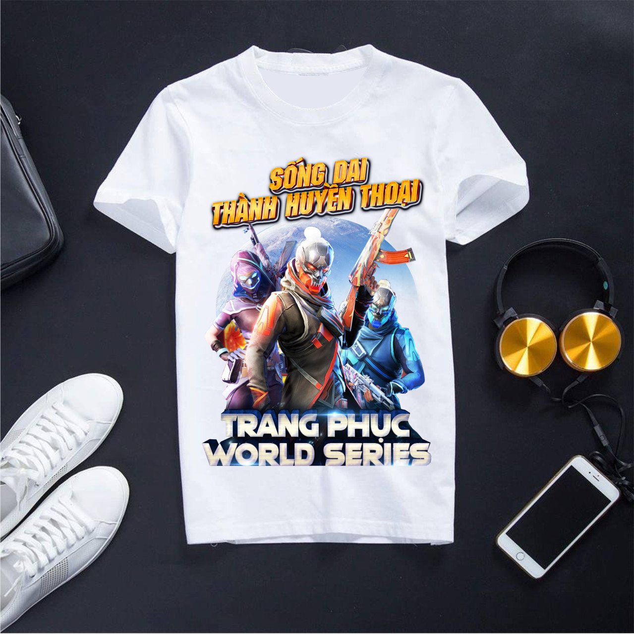 Áo Free Fire Cotton Màu Trắng Cổ Tròn In Hình Biệt Đội Hào Quang Nam Nữ Đều Mặc Được