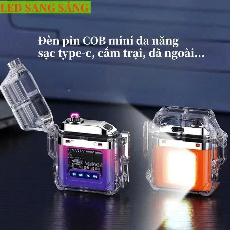 bật lửa điện plasma nhỏ gọn pin bền có đèn châm thước không sợ gió mưa