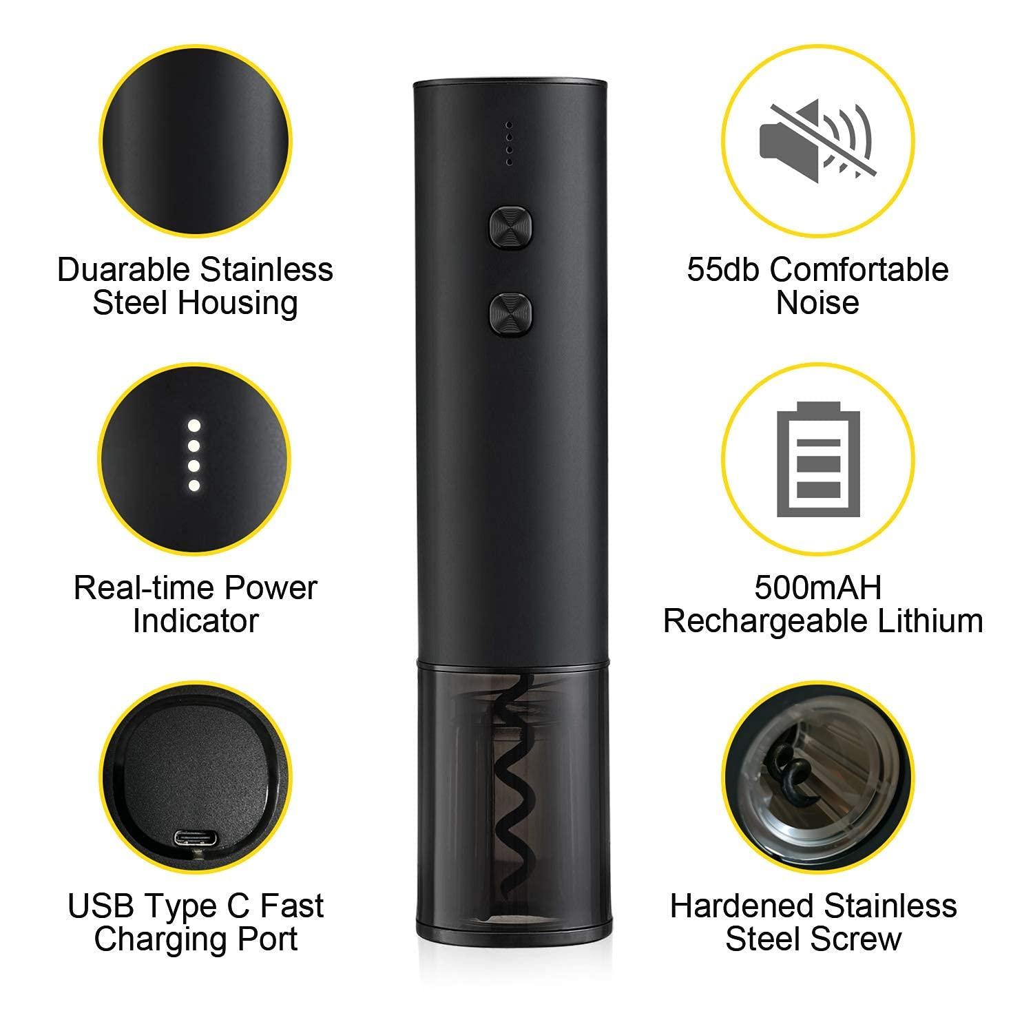 Máy mở rượu điện của nút chai điện tự động cho chai rượu, có thể sạc lại bằng máy cắt giấy bạc và cáp USB