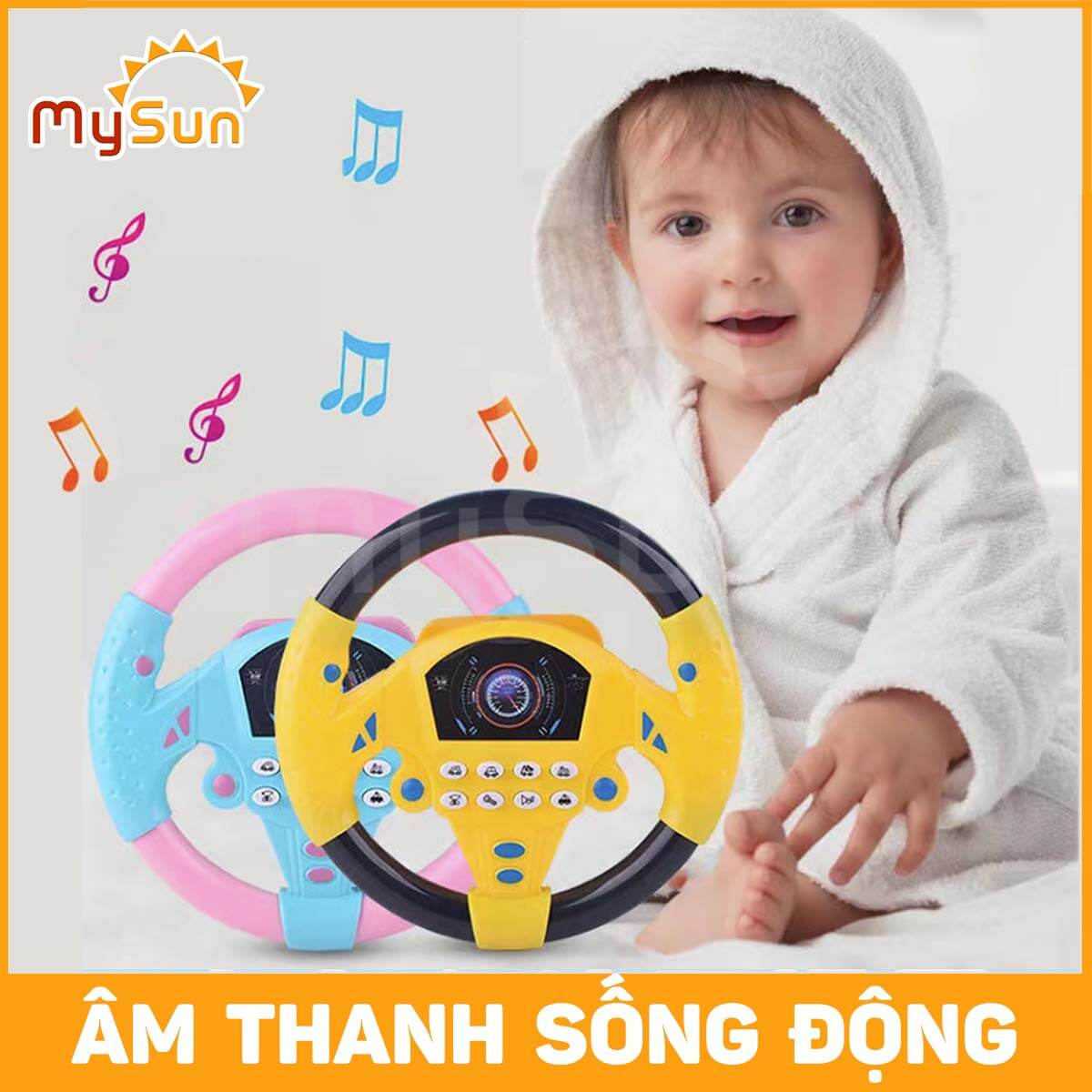 Vô lăng đồ chơi cho bé gắn xe ô tô có nhạc trẻ em [Tặng Pin] MySun