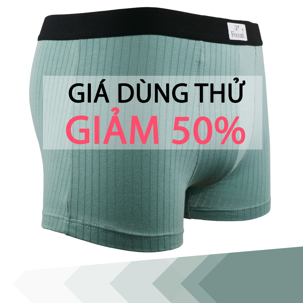 Quần lót nam boxer đùi cotton cao cấp đẹp gợi cảm Fossati Classic Rise co dãn 4 chiều màu xanh trẻ trung, vải 95% cotton 5% Spandex sọc dệt đẹp, may tôn dáng