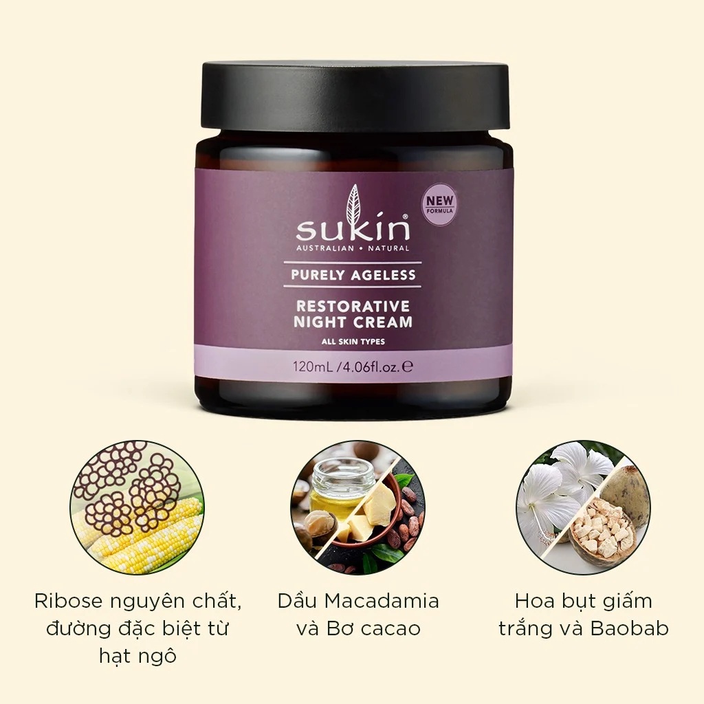 Kem Phục Hồi Da Chống Lão Hóa Ban Đêm Sukin Purely Ageless Restorative Night Cream 120ml