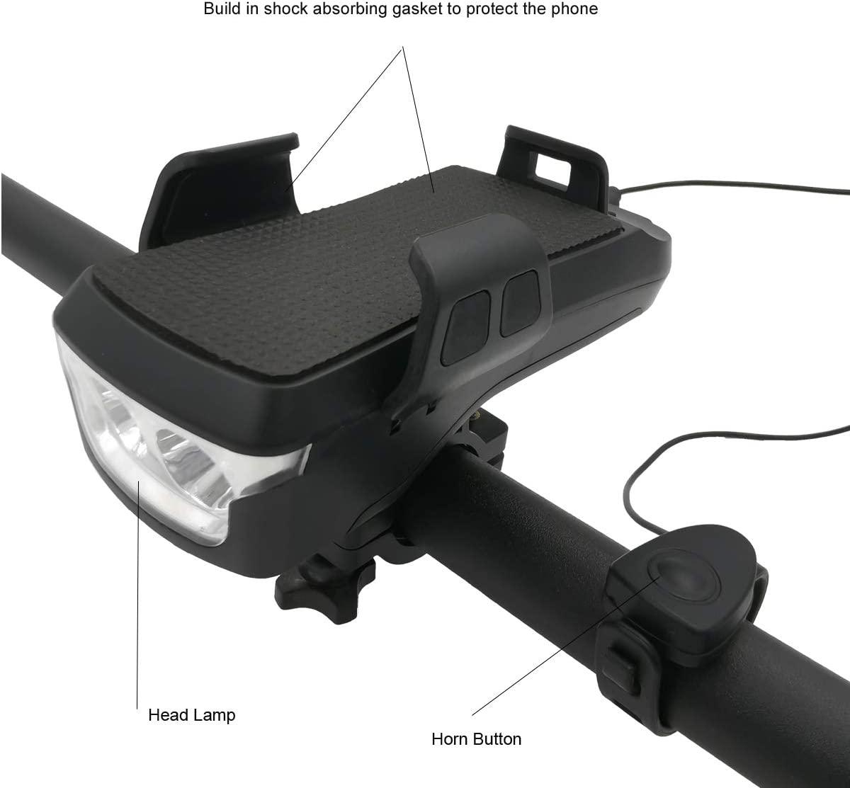Đèn pha LED dành cho xe đạp với Pin năng lượng mặt trời, Còi và Giá đỡ điện thoại