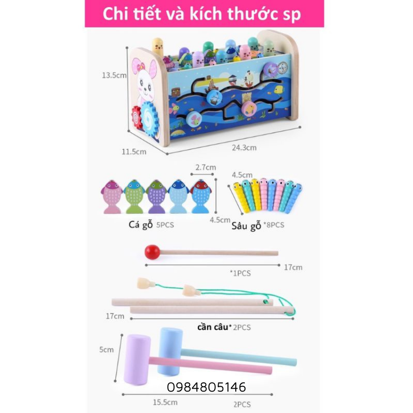 Đồ Chơi Đập Chuột Đa Năng 7 In 1 Bằng Gỗ Giúp Bé Phát Triển Toàn Diện - Tặng Kèm 5 Khăn Lạnh Bảo Bảo