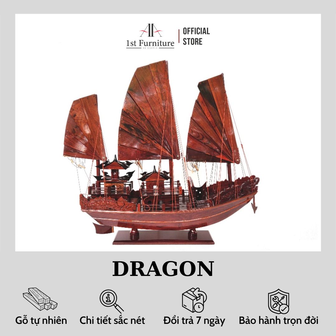 Mô hình Thuyền Cổ DRAGON cao cấp, mô hình thuyền gỗ tự nhiên sang trọng lắp ráp sẵn 1st FURNITURE