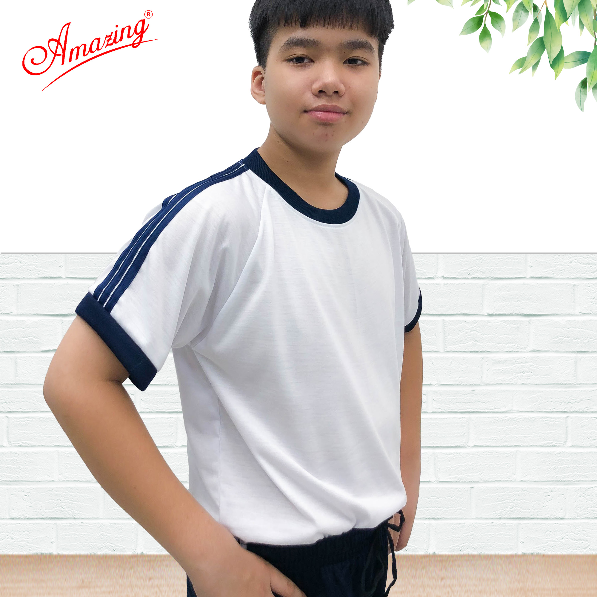 Áo thun thể dục thương hiệu Amazing cho bé trai, cổ bẻ và cổ tròn, đồng phục thể thao cho học sinh nam nữ các cấp