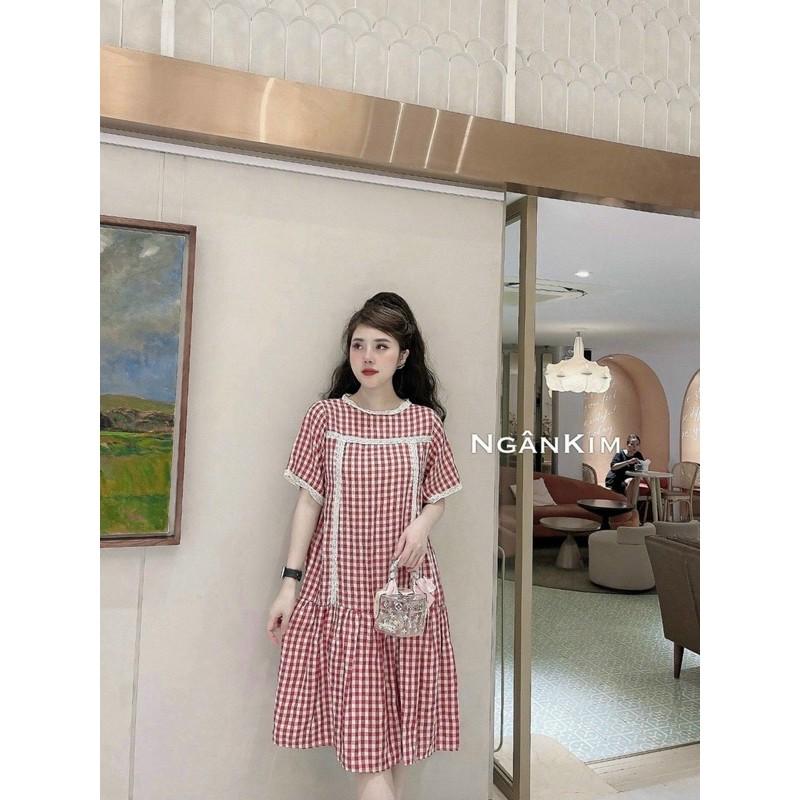 Đầm bầu caro phối ren sang chảnh