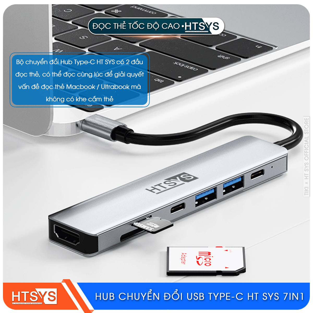 Hub Chuyển Đổi USB Type C HT SYS 7 in 1 To HDMI, USB 3.0, SD, TF, USB C, PD 100W - Hàng Chính Hãng