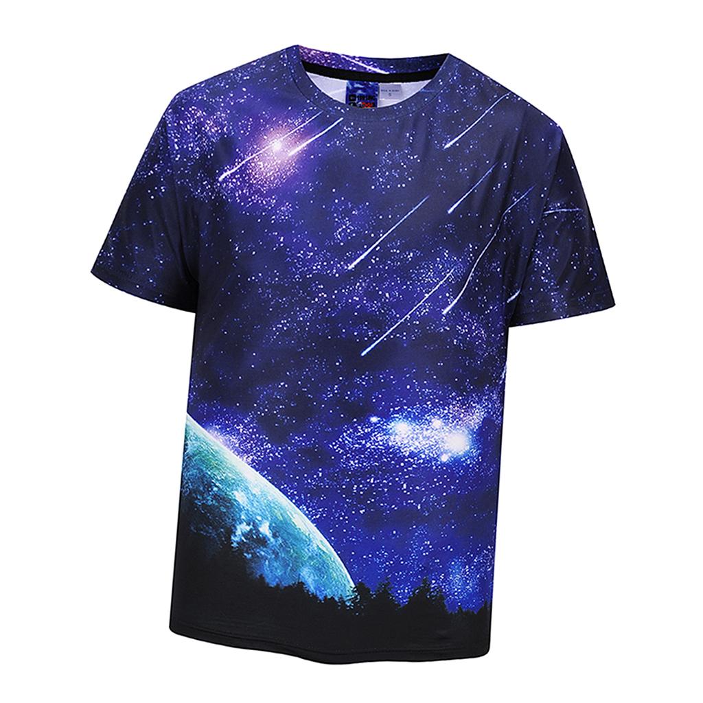 Men's Fashion Style Print Shirts Tops Tee Short Sleeve Casual Tee Shirt Starry Purple