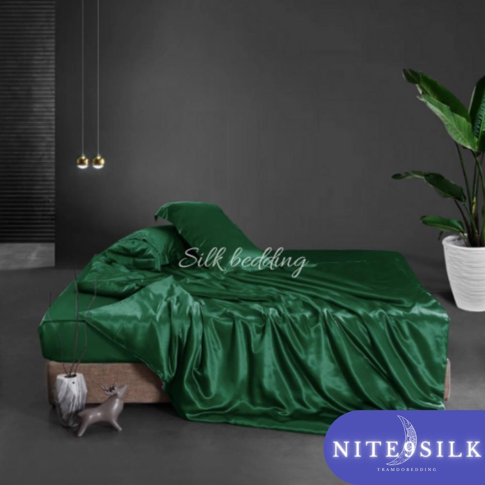 Bộ Chăn Ga Gối Lụa Mềm Mại Thoải Mái- Chăn Giường Lụa Sang Trọng - Xanh Lá Cây - Nite9 Silk
