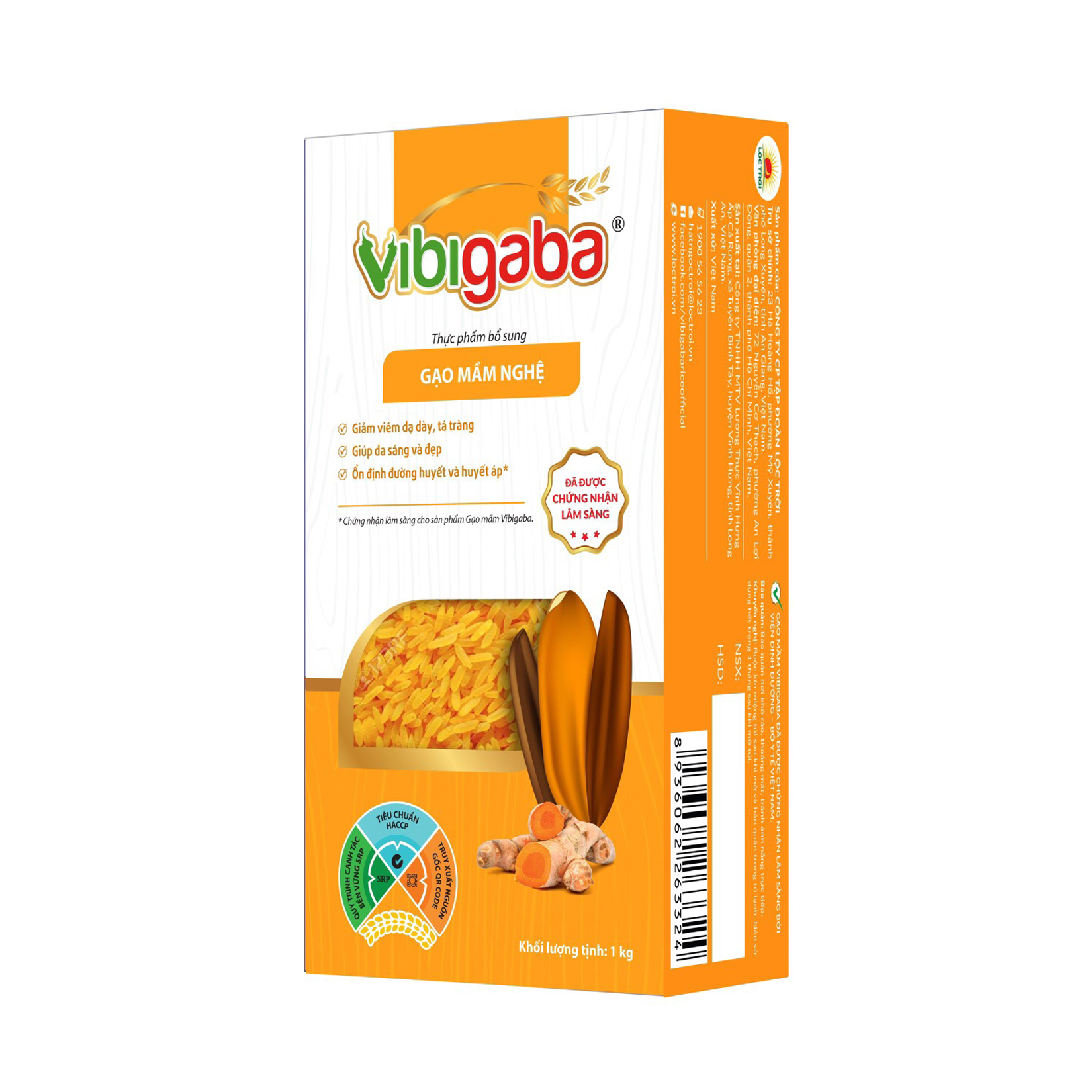 Gạo Mầm Vibigaba Nghệ Hộp 1Kg - Giảm viêm dạ dày tá tràng, giúp da sáng và đẹp, ổn định đường huyết và huyết áp