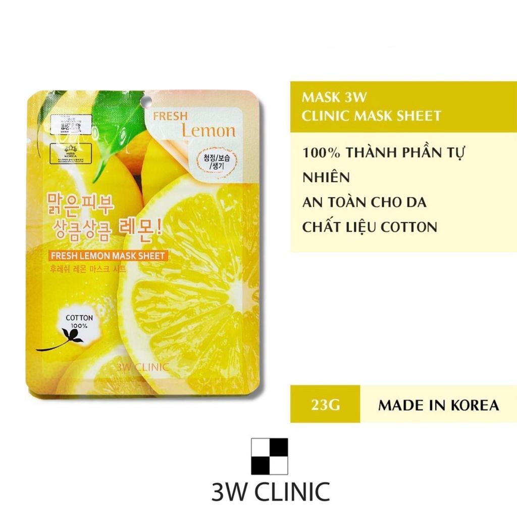 Combo 5 Mặt Nạ 3W Clinic Fresh Lemon Mask Sheet Chiết Xuất Từ Chanh 23ml/Miếng