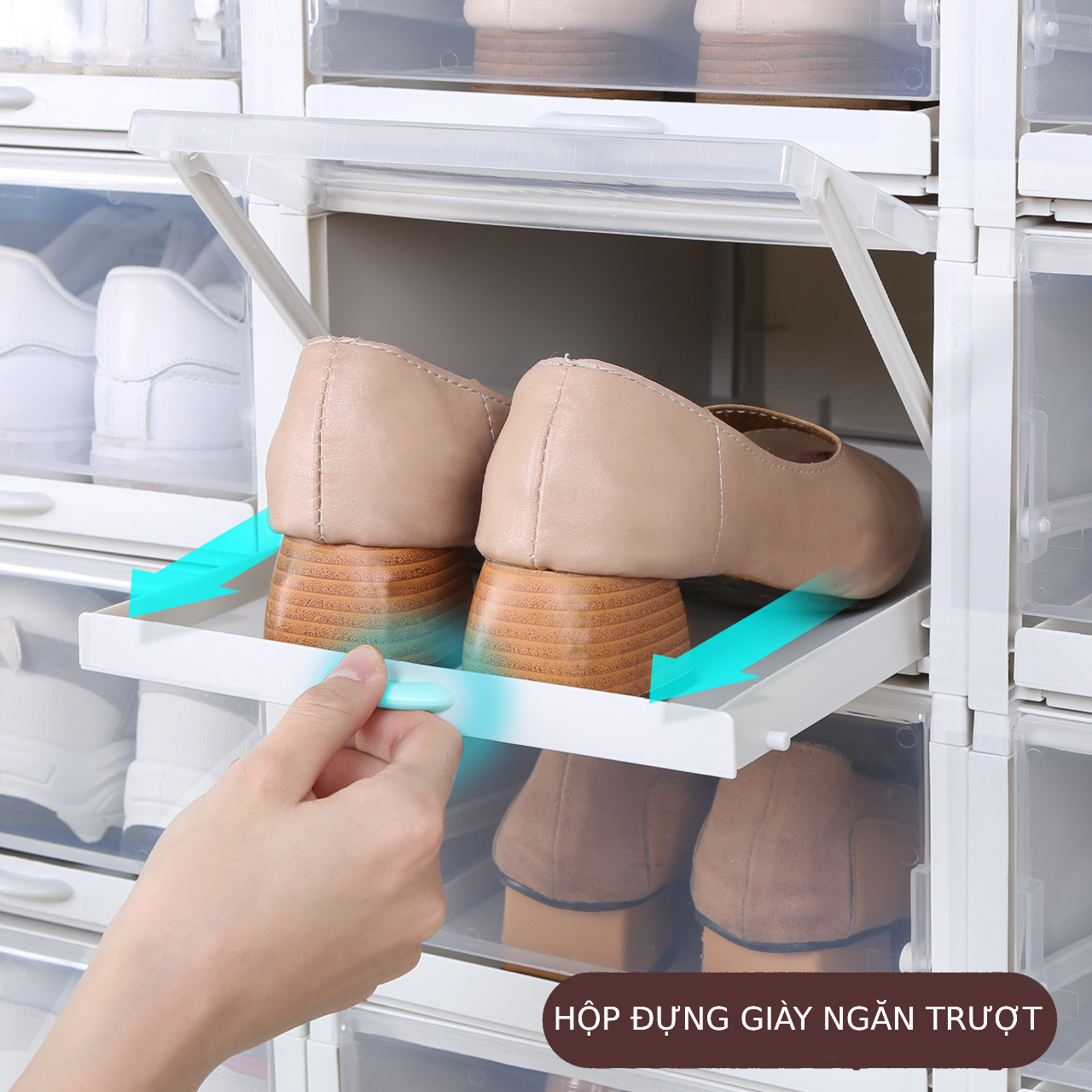  Combo 5 Hộp đựng giày thiết kế ngăn kéo trượt hiện đại có nắp trong suốt , tủ giày đa năng có thể xếp chồng có lỗ thoáng khí size Lớn làm bằng nhựa cứng cao cấp