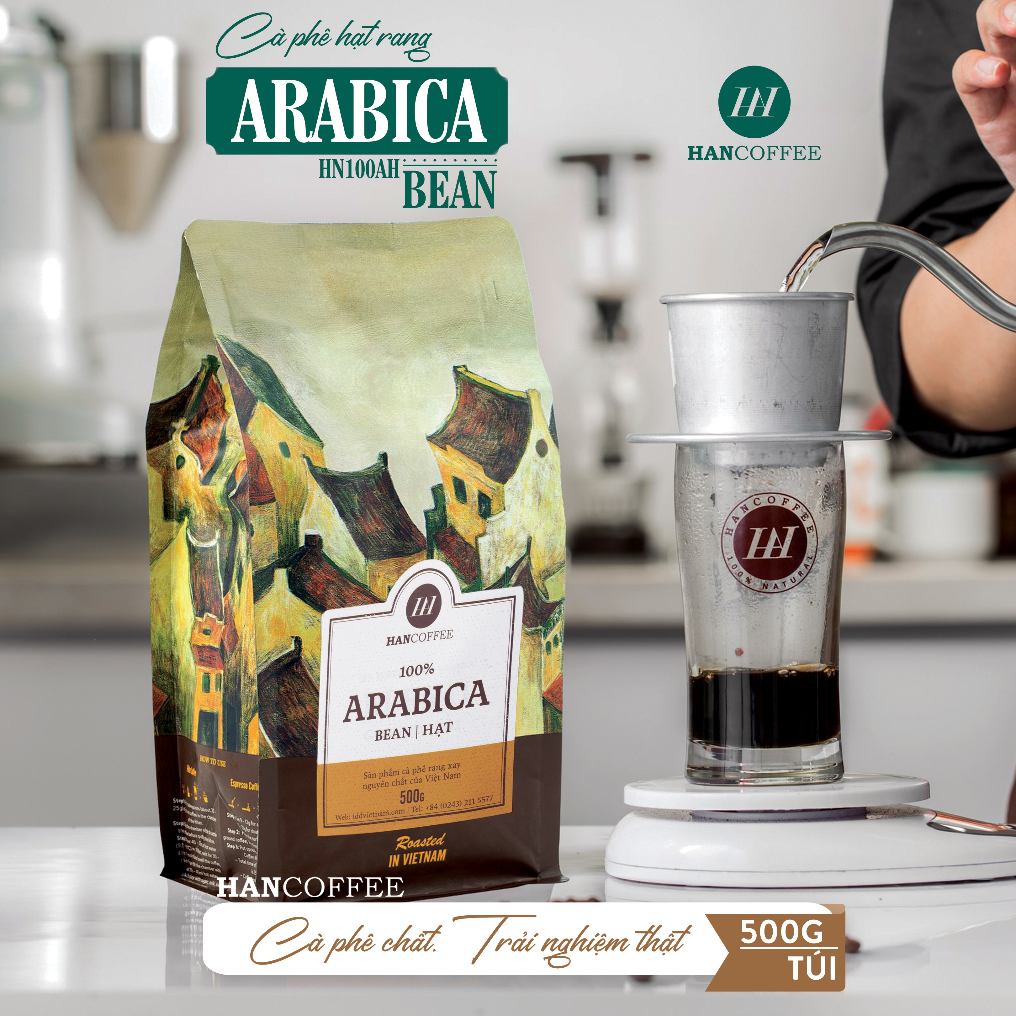 Cà Phê Arabica - Cafe Rang Mộc 100% HANCOFFEE Đắng Vừa, Chua Nhẹ, Ngọt Dịu, Dễ Uống Pha Phin, Pha Máy, Nguyên Hạt DẠNG HẠT 500g - HN100AH