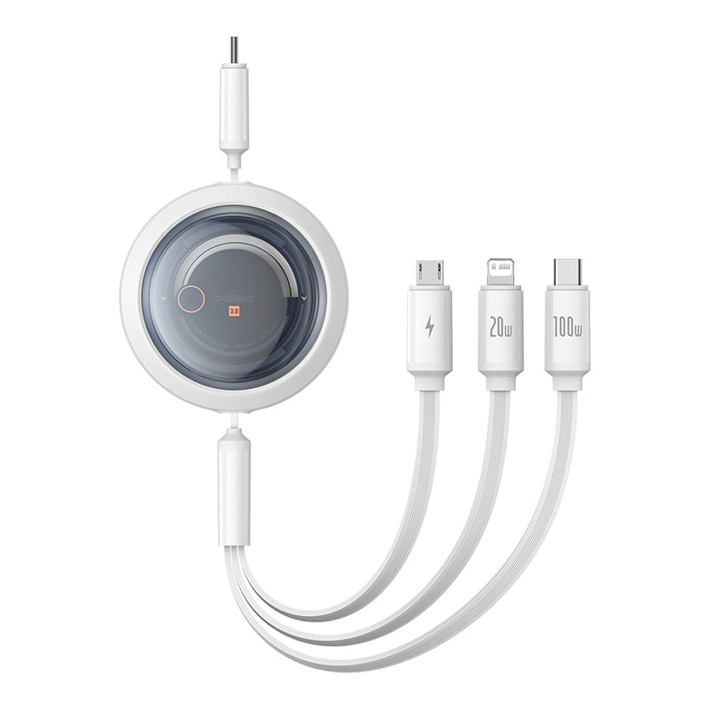 Cáp Sạc Đa Năng Baseus Free2Draw Retractable Crystal Type-C to M+L+C 100W (1.1m, Fast Charging Data Cable) - Hàng chính hãng
