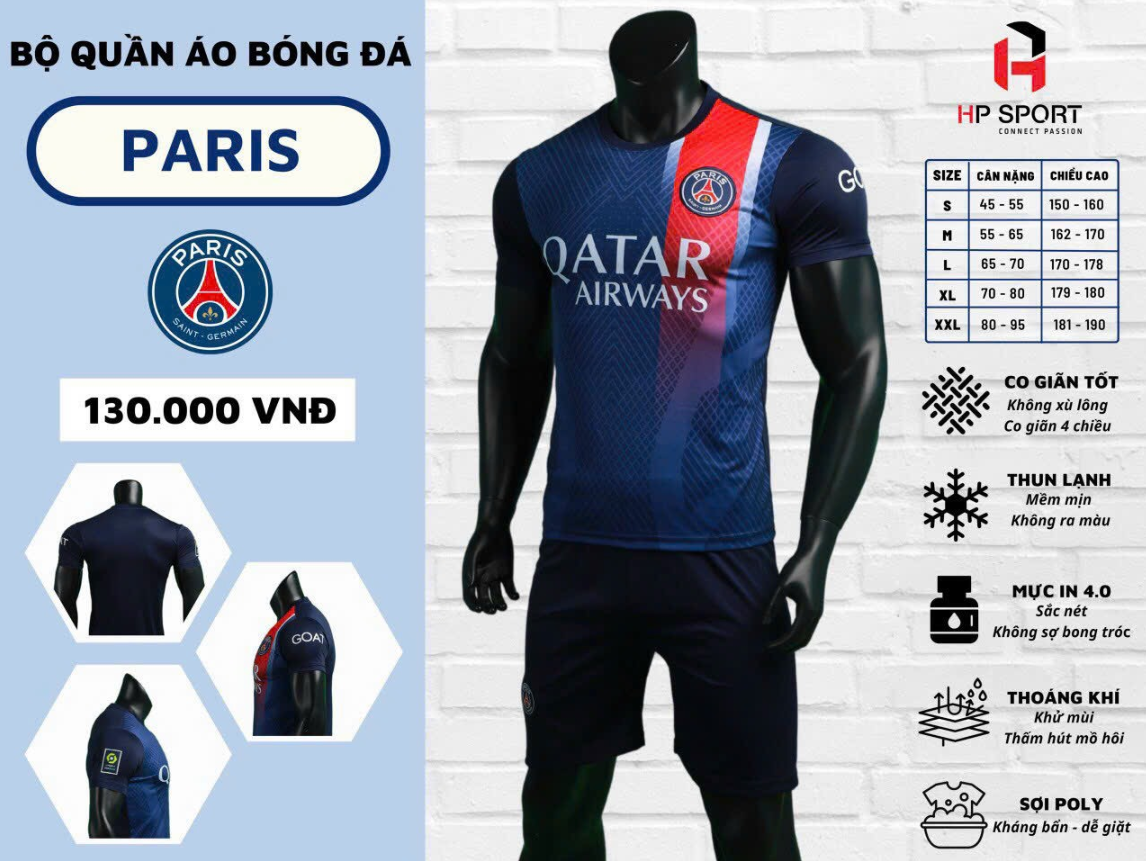 Quần áo Bóng đá CLB PSG Xanh đen 23/24 - Mẫu mới nhất