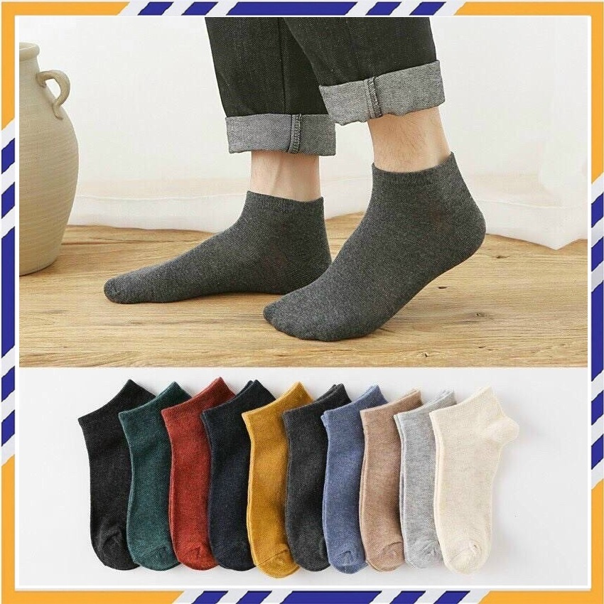 Combo 10 Đôi Tất Nam Cổ Ngắn, Tất Nữ Cổ Ngắn, Nhiều Màu Sắc, Chất Liệu Cotton, Hàng Nhập Khẩu