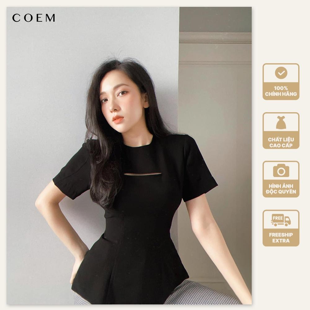 Áo Thun Kiểu Cổ Tròn Cách Điệu Cut Out CO EM Chất Liệu Cotton Solid Sợi Tự Nhiên Cao Cấp Màu Đen Thiết Kế Sang Trọng