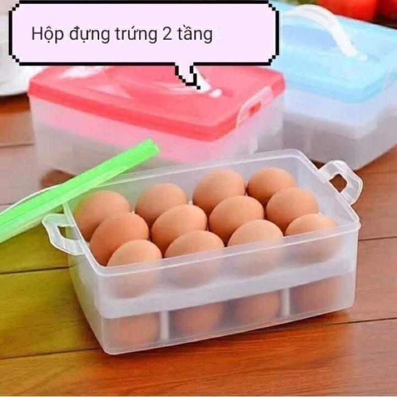 Hộp đựng trứng 2 tầng 24 quả coa quai xách. Có nắp, chống vỡ, chống va đập