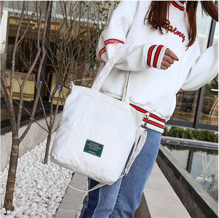 Túi Tote Đeo Chéo Vải Canvas Living Traveling Share Phong Cách Ulzzang Hàn Quốc BT17