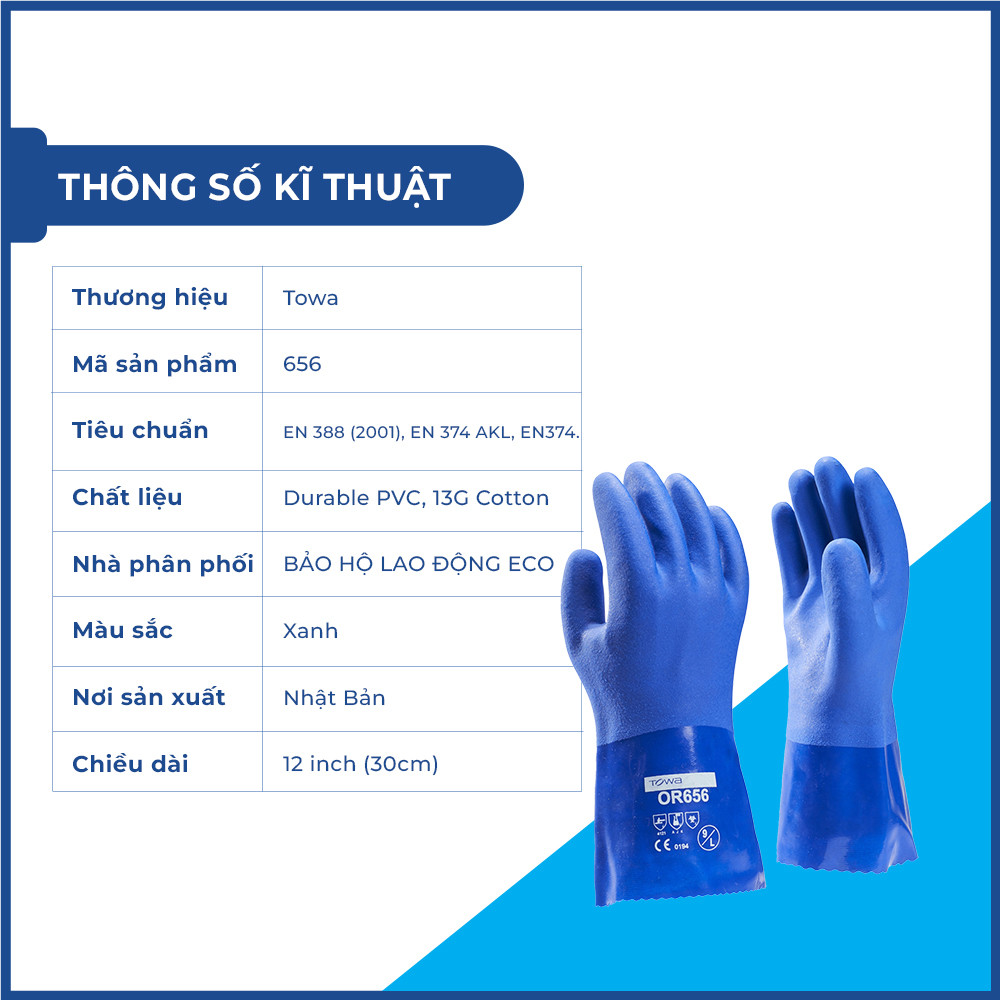 Găng tay chống hóa chất loại dày dùng cho công nghiệp hóa dầu, chống thấm nước Towa OR656