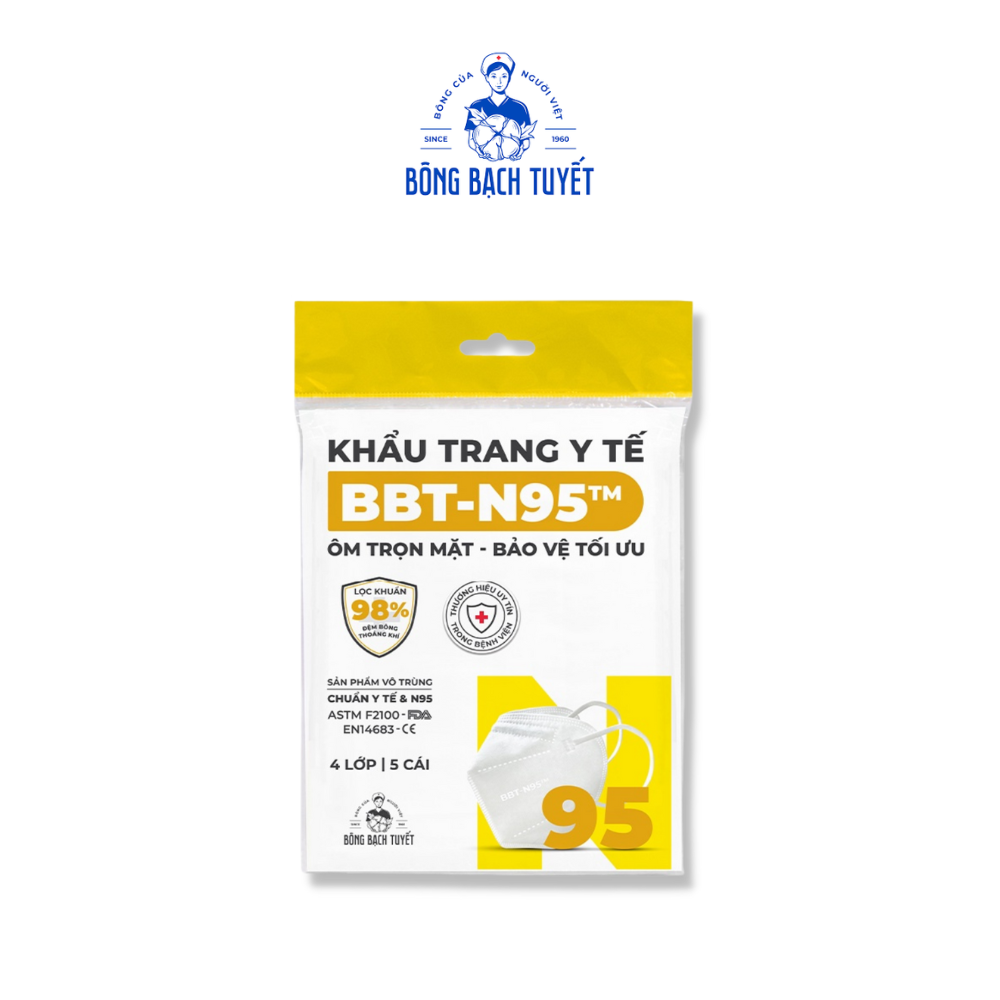 Combo 9 món Bông Bạch Tuyết (Gói N95 + KF94 đen + Khẩu trang 3 lớp trắng + Tăm bông NL + tăm Bông Em bé + calla tròn mịn 30 miếng + bông 5gr)- Hàng chính hãng