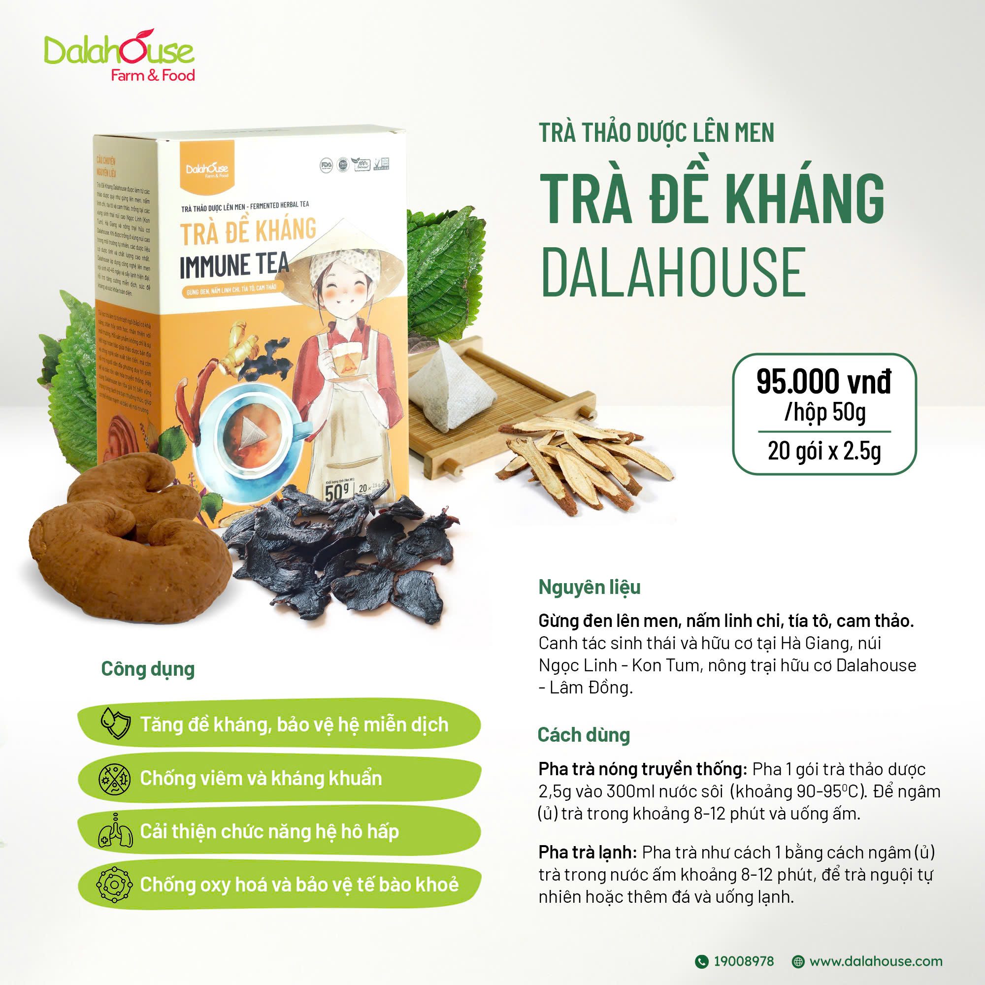 Trà Đề Kháng Dalahouse Hộp 50g - Thanh Nhiệt, Mát Gan, Cải Thiện Giấc Ngủ, Tốt Cho Tim Mạch, Giảm Cân, Eatclean, Healthy