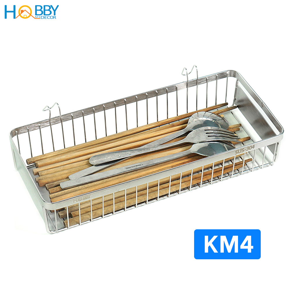 Khay Đựng Đũa Muỗng Có 2 Móc Treo Inox 304 Hobby Home Decor Km - Km4 - Size Lớn