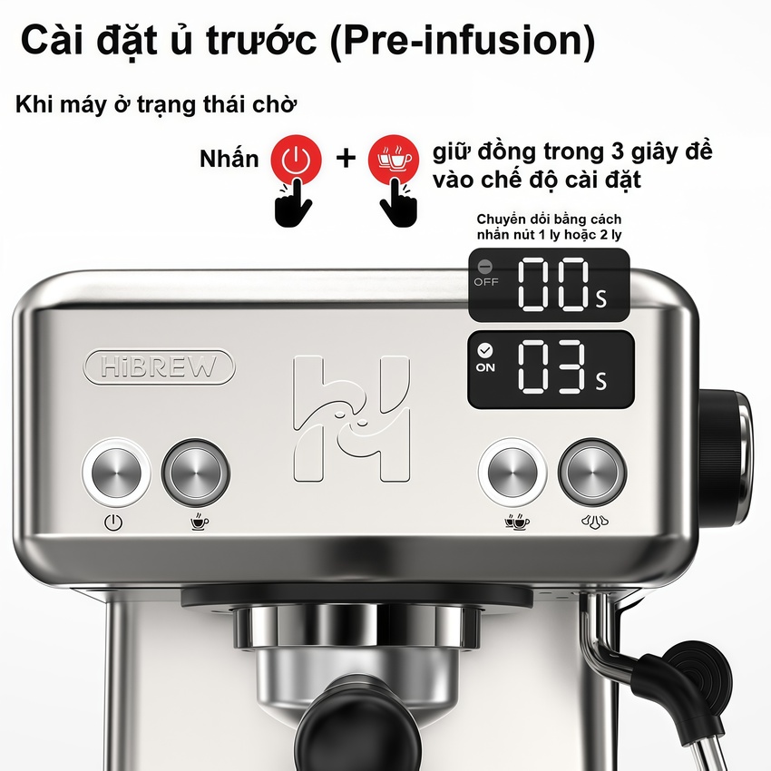 Máy pha cà phê chuyên nghiệp Espresso, Cappuccino, Latte thương hiệu Mỹ cao cấp HiBREW H10 - Công suất 1350W - Hàng chính hãng