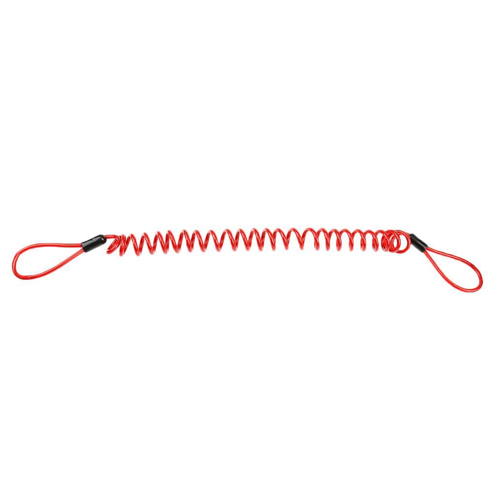 4xSteel Lanyard Spring Coil Wire Lock Safety Cable Lanyard Tether Red 1.5m