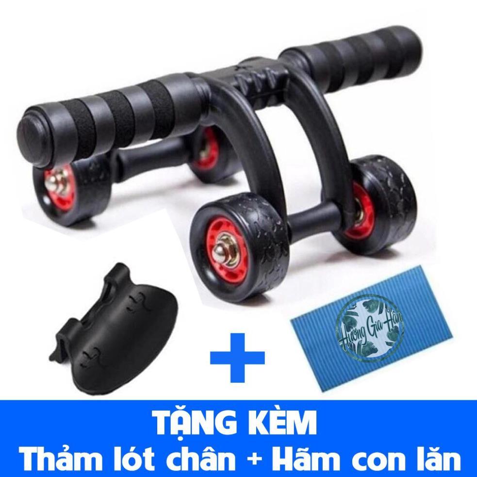 Con lăn tập cơ bụng 4 bánh TẶNG kèm tấm lót bảo vệ đầu gối và tấm chặn