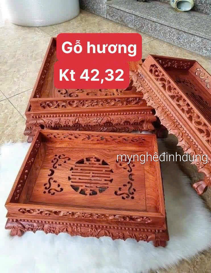 Khay trà (chè ) để bộ ấm chén trang trí bàn tiếp khách đẹp long lanh kt 42x32x12cm