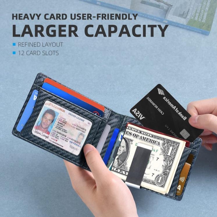 Money Clip Wallet - Ví kẹp tiền da nam đựng thẻ Carbon RFID tối đa đến 15 thẻ