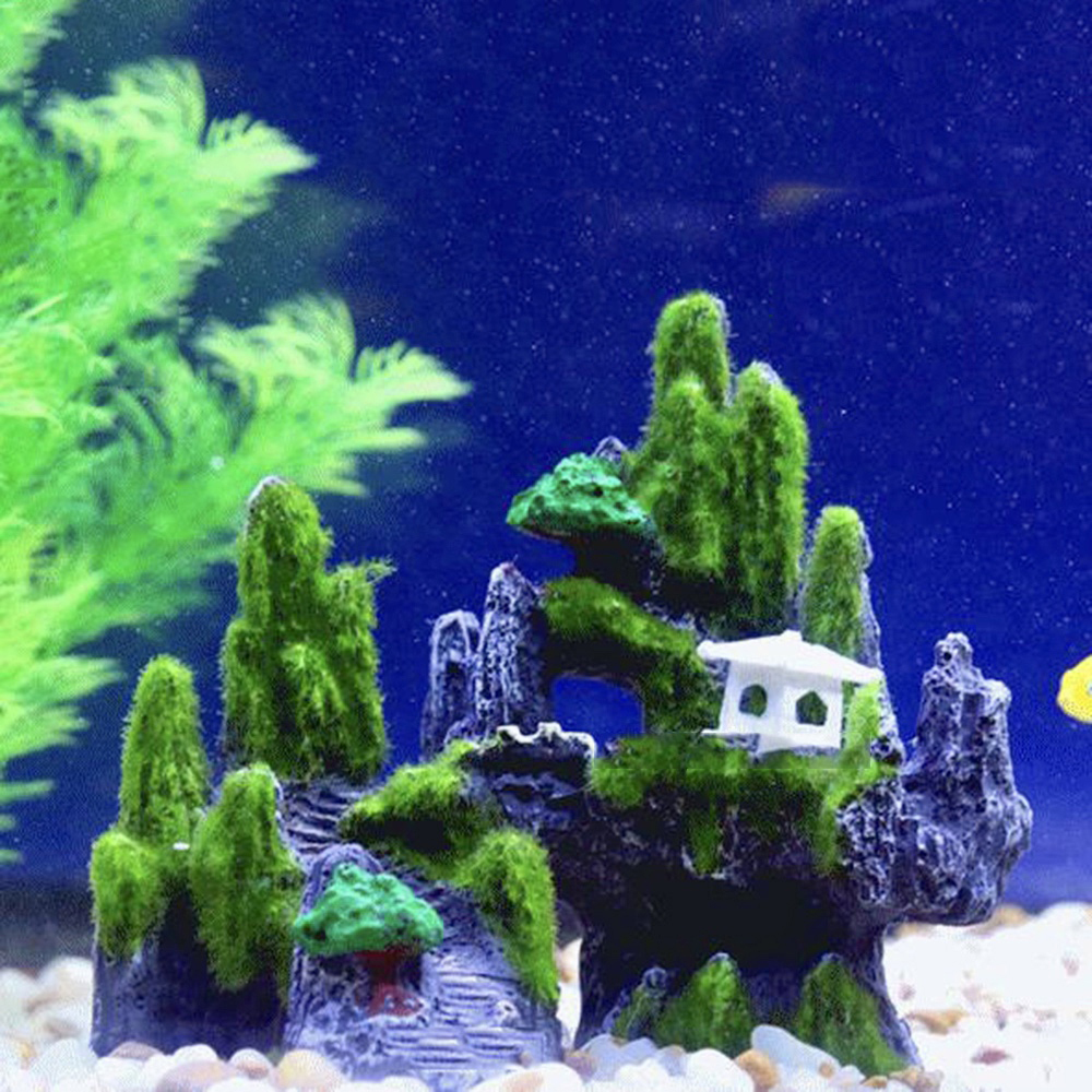 Mô hình hòn non bộ núi đá hang động cây cỏ 1 thiết bị phụ kiện bể cá trang trí nhà cửa lũa bể cá thủy sinh