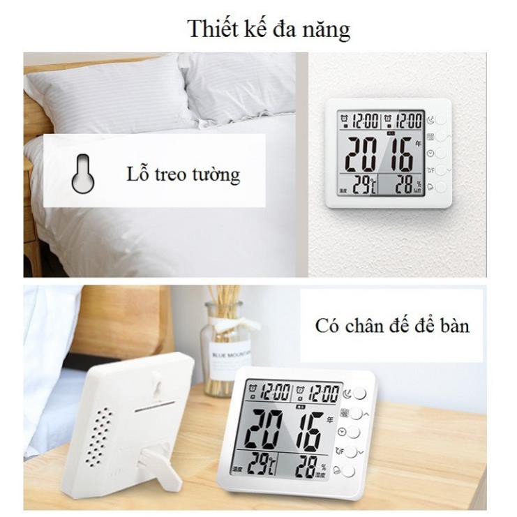 Nhiệt Ẩm Kế Điện Tử Đo Nhiệt Độ, Độ Ẩm Kiêm Đồng Hồ(Dụng Cụ Bảo Vệ Sức Khỏe Gia Đình) T10