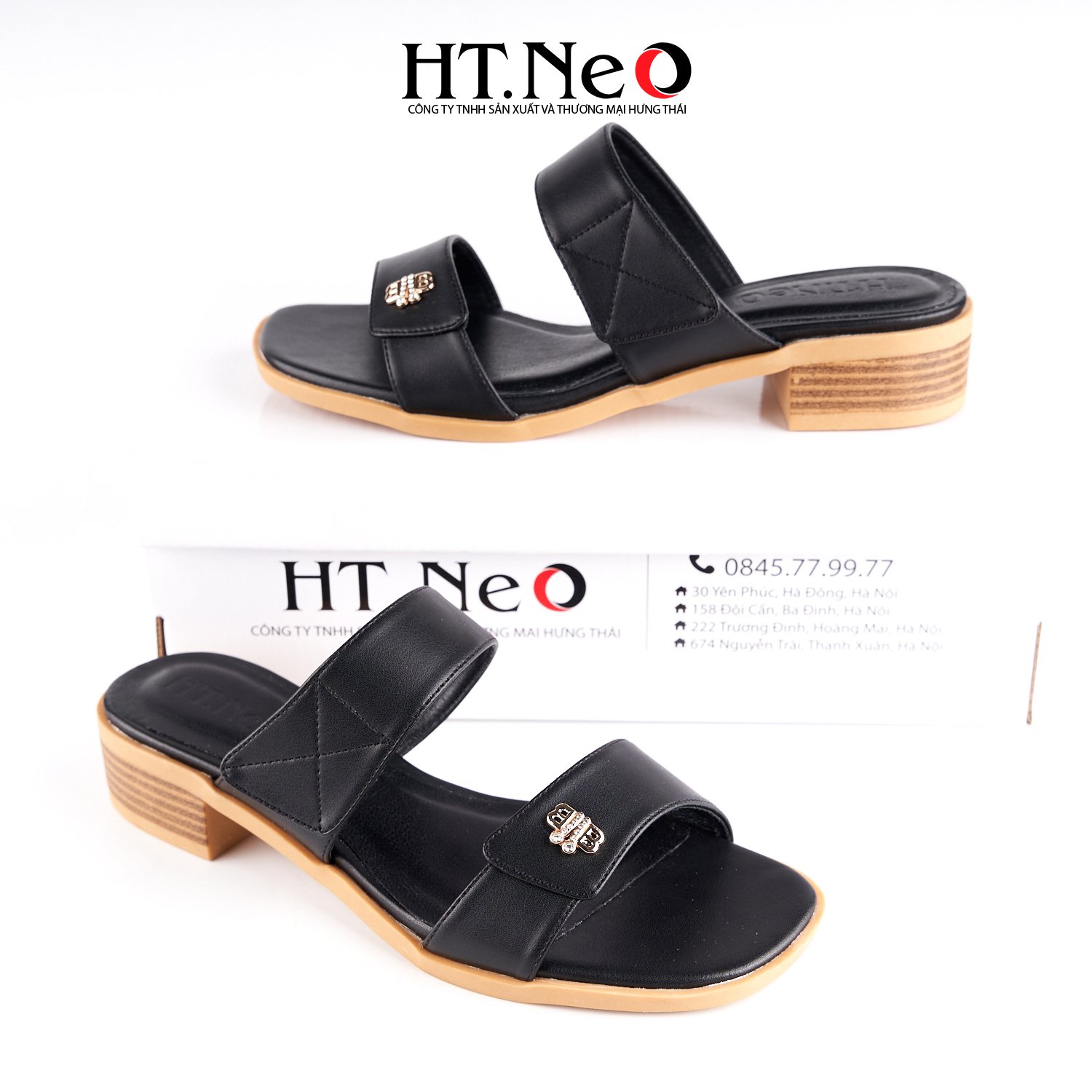 Sandal nữ, dép nữ 3p gót trụ chất liệu da khuy bướm SDN172